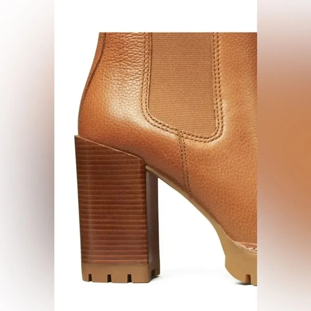 Tory Burch Leather Heeled CARSON LUG SOLE ANKLE BOOTS in Toasted Caramel